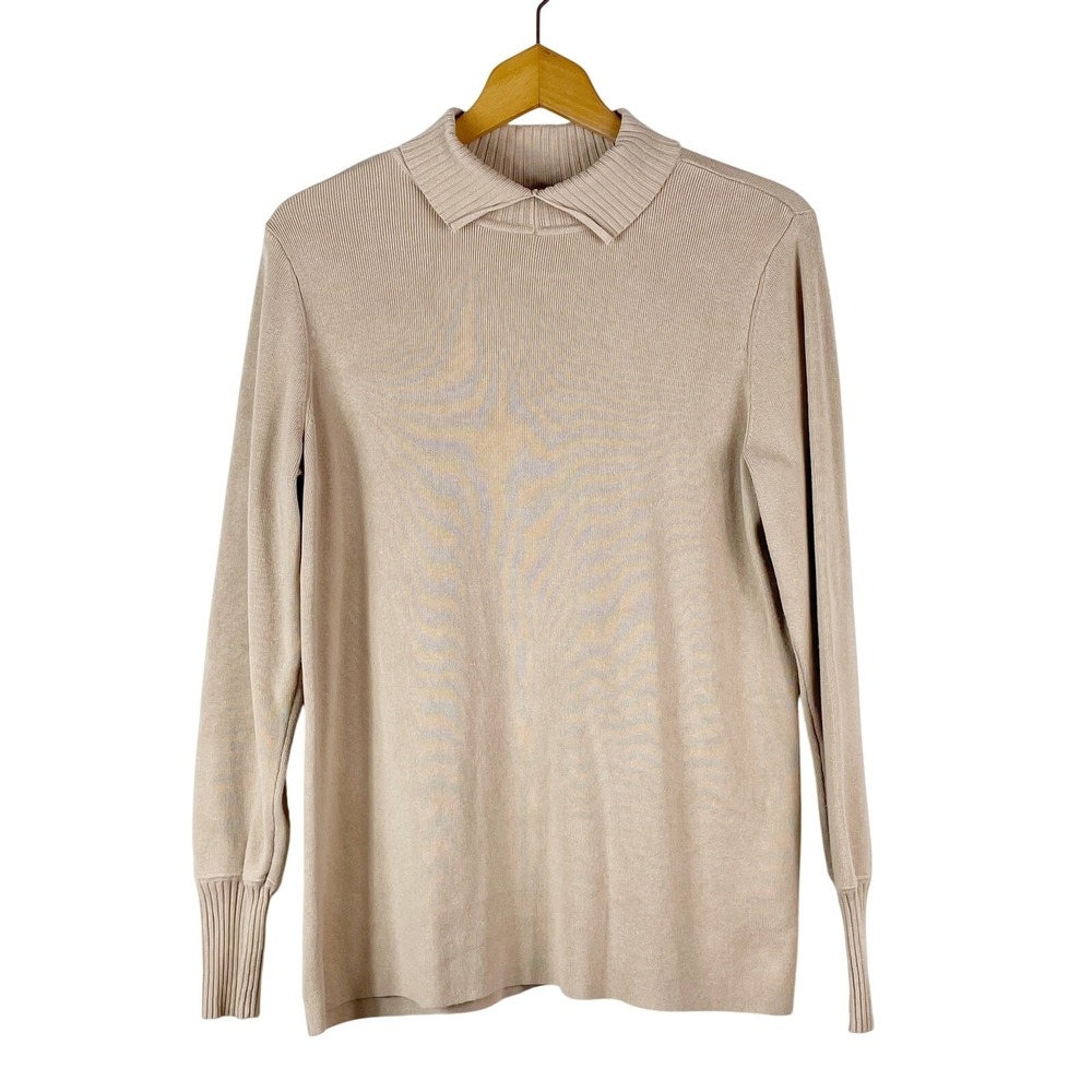 Whisper Knit by Louis Dell'Olio Tan Beige Women's Collared Top Long Sleeves M